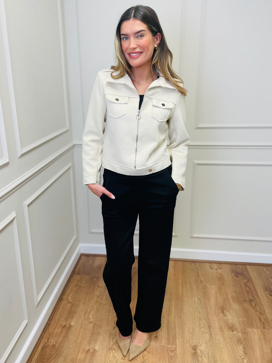 "ESTELLA" Biker Jacket-Cream