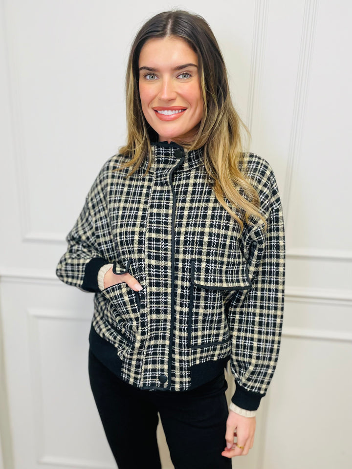 "CELINE" Checked Jacket-Black/White & Tan