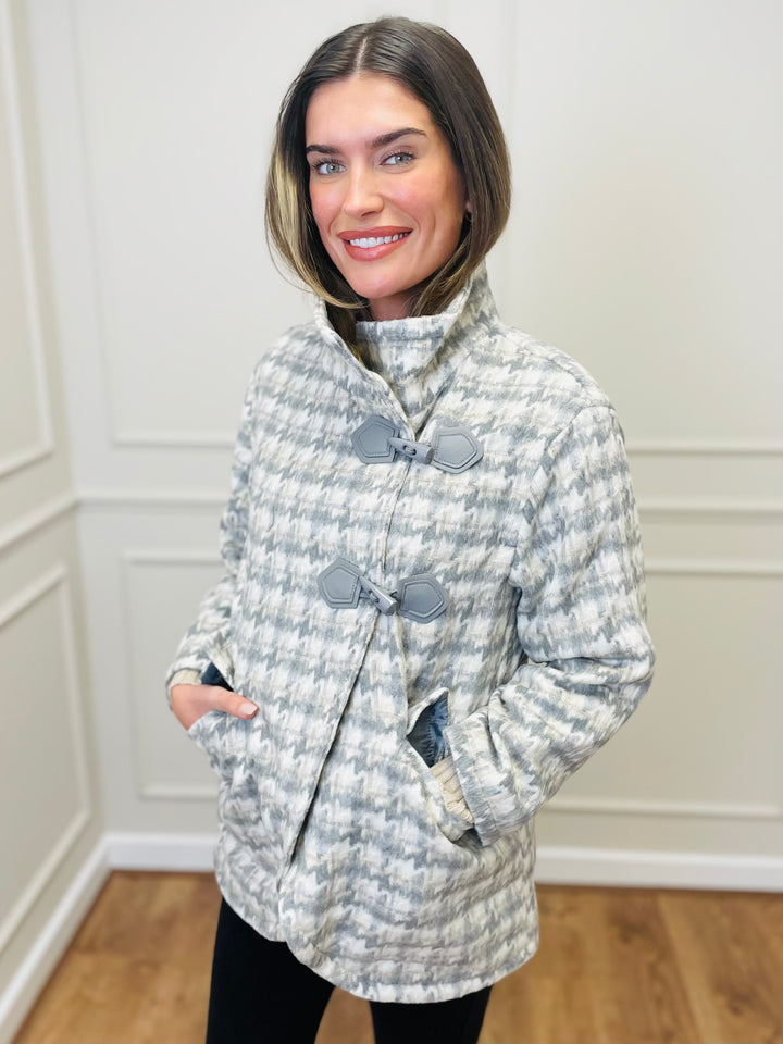 "SAMIRA" Houndstooth Coat-Grey & Cream