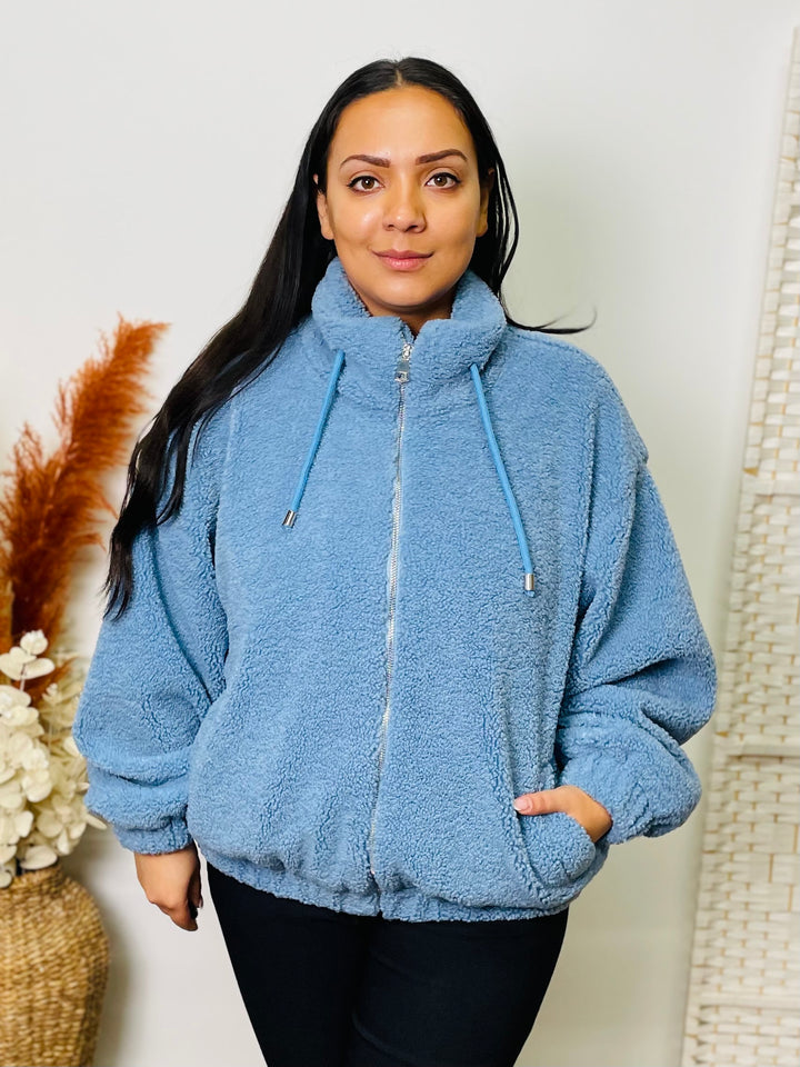 "TEDDY" Fleece Jacket-Baby Blue