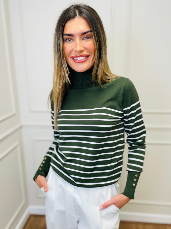 "GRACE" Stripe Print Jumper-Green & White