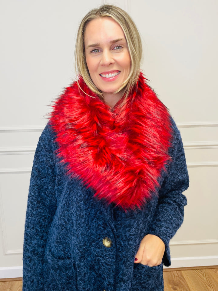 Faux Fur Collar Scarf-Red