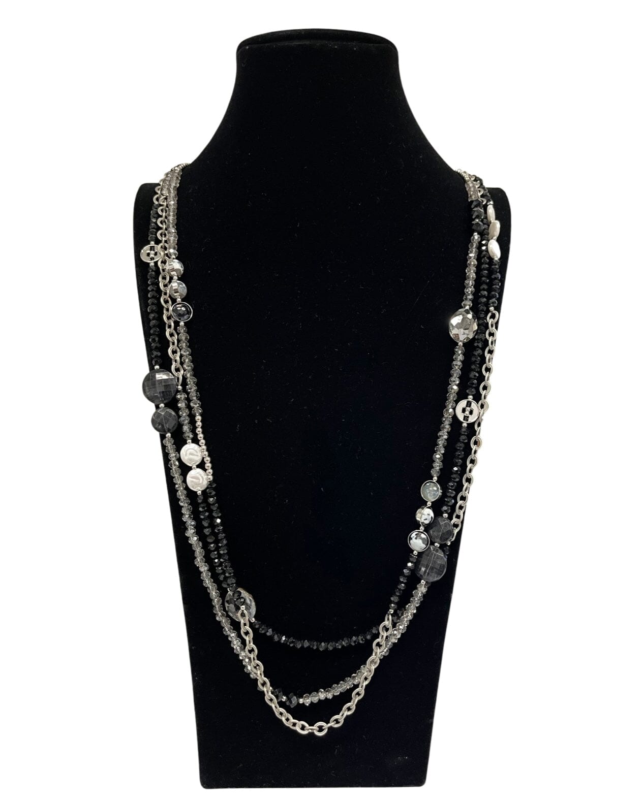 Silver & Black Long Statement Necklace
