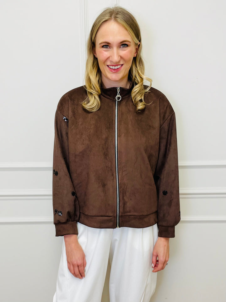 "ELISA" Embroidered Jacket-Brown