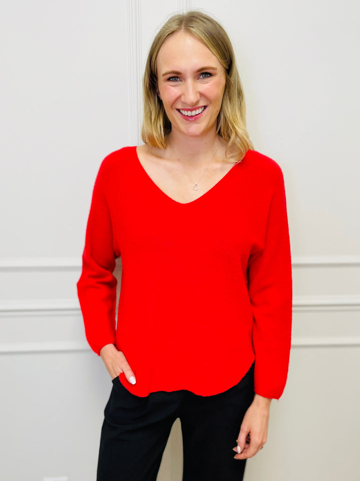 "MAGNOLIA" Fine Knit Jumper-Red