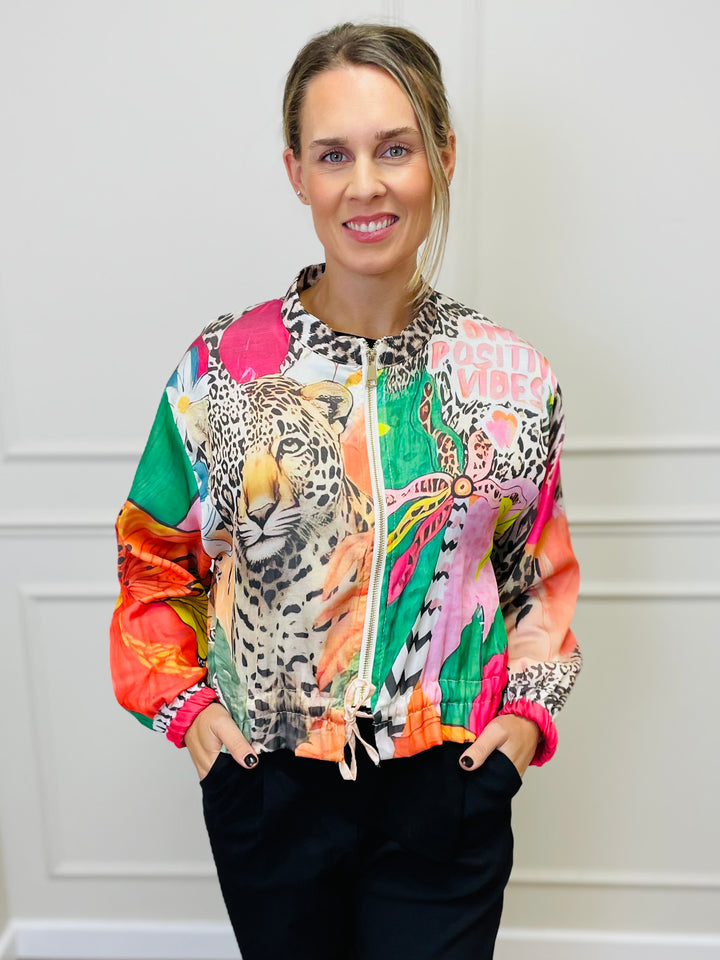 "ALLY" Artistic Print Bomber Jacket-Multicolour