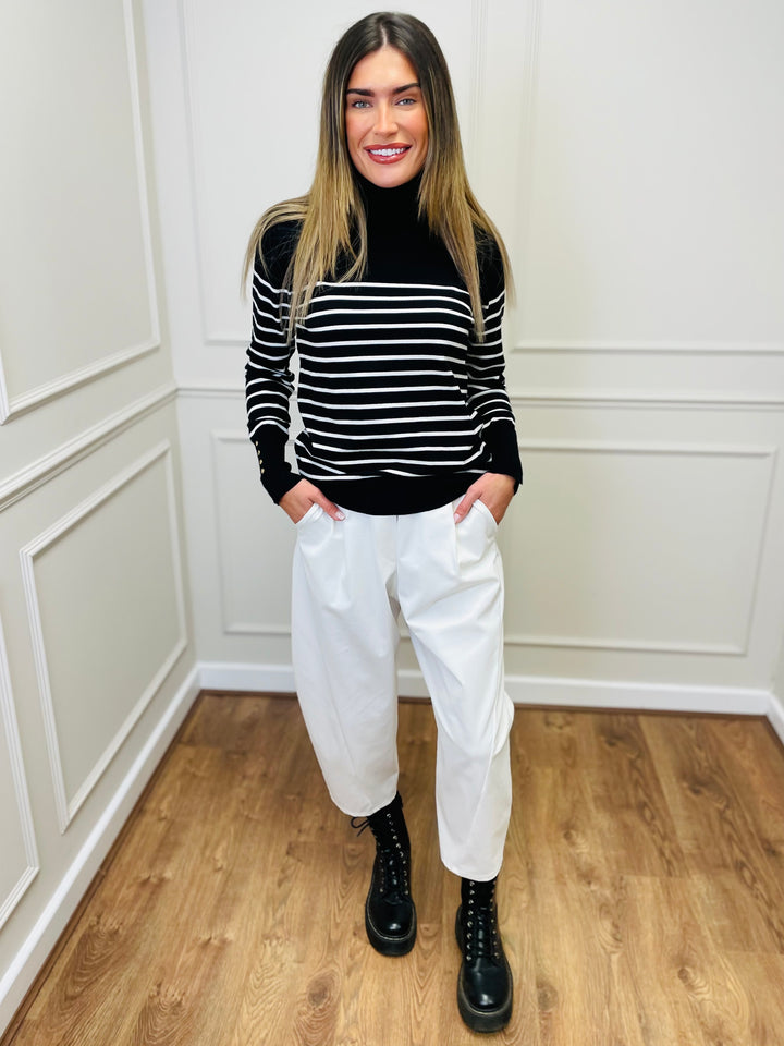 "GRACE" Stripe Print Jumper-Black & White