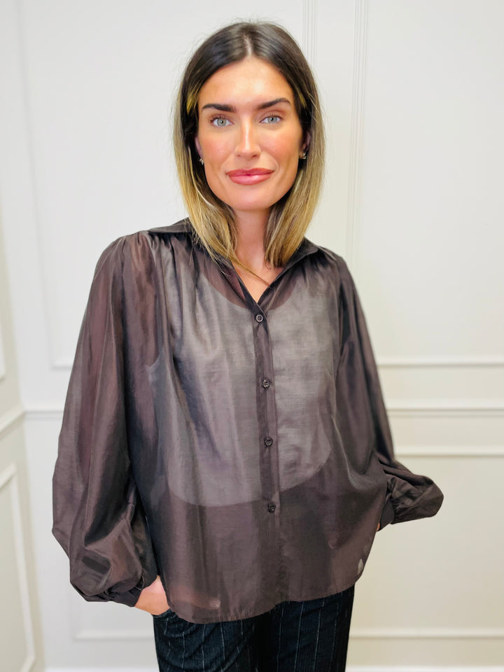 "AMELIA” Sheer Shirt-Brown