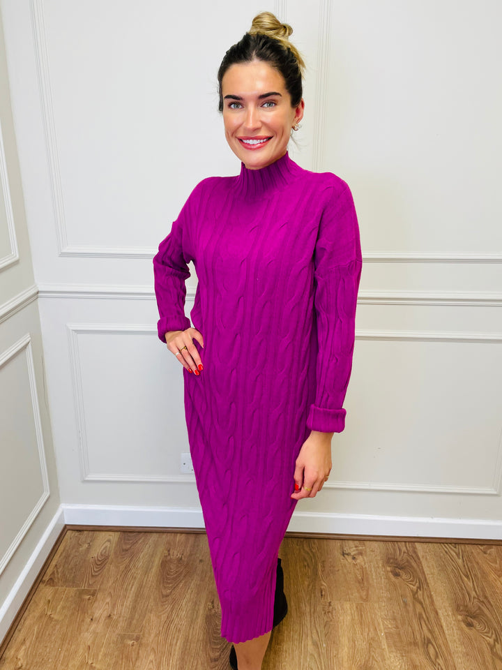 "ELY" Cable Knit Midi Dress-Magenta