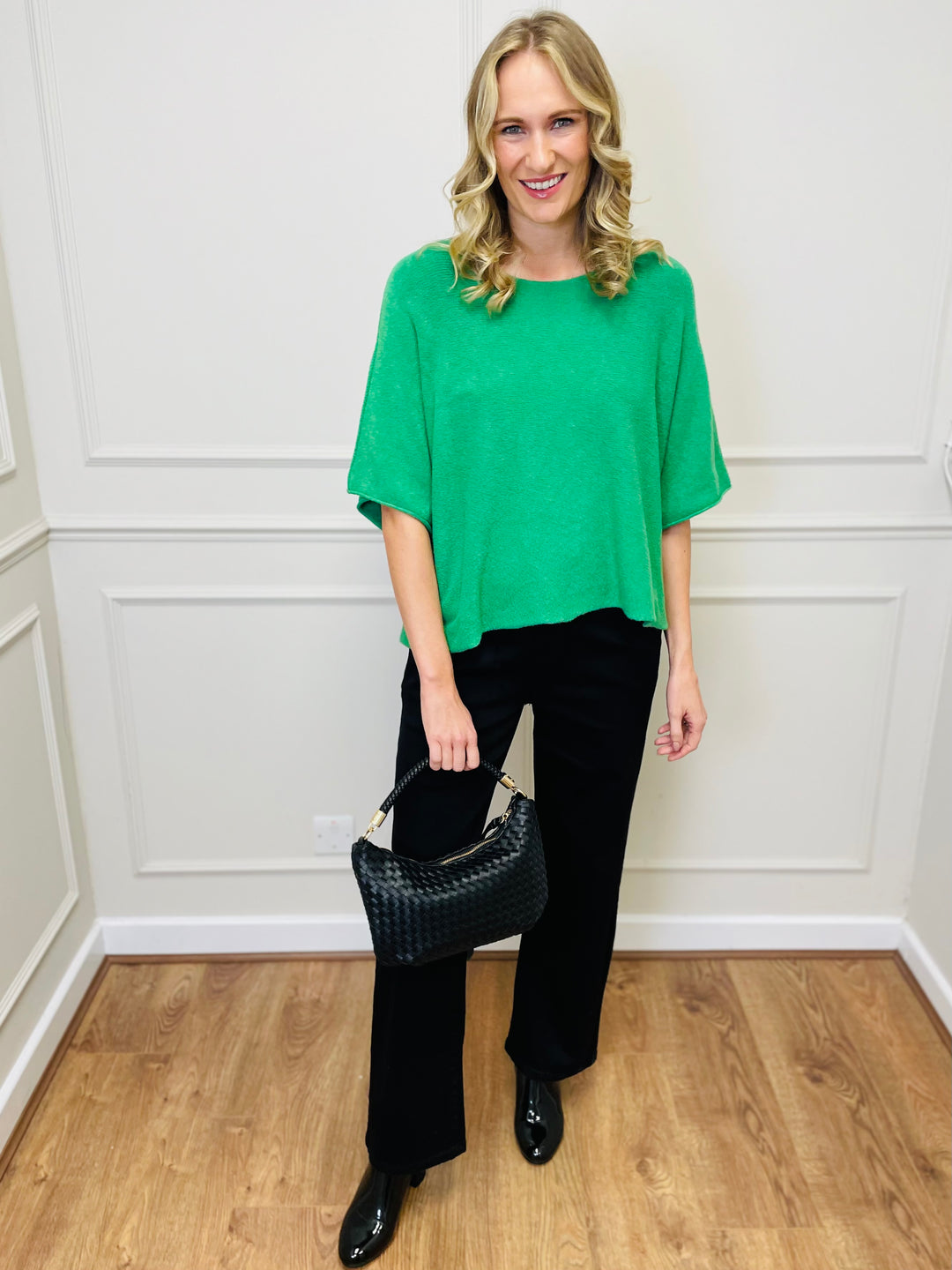 "ALICE” Short Sleeve Fine Knit-Green