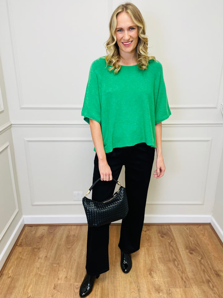 "ALICE” Short Sleeve Fine Knit-Green