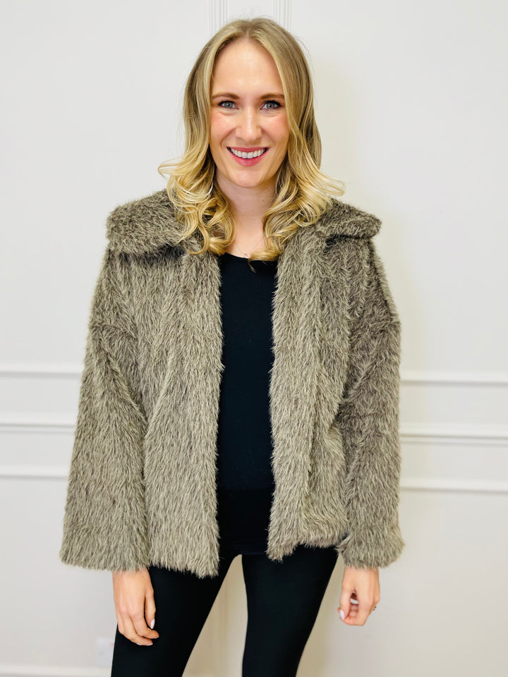 "KATE" Faux Fur Coat-Taupe