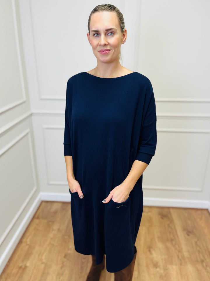 "RUBY" Fine Knit Dress-Navy