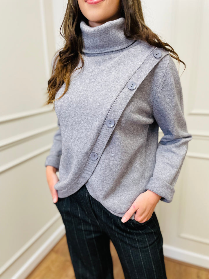 "LUNA" Wrap Button Jumper-Silver