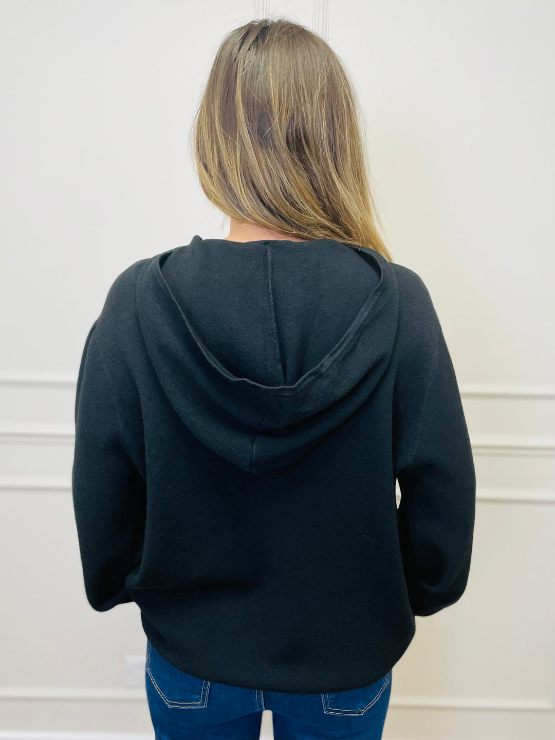 "KYLIE" Knitted Hoodie-Black