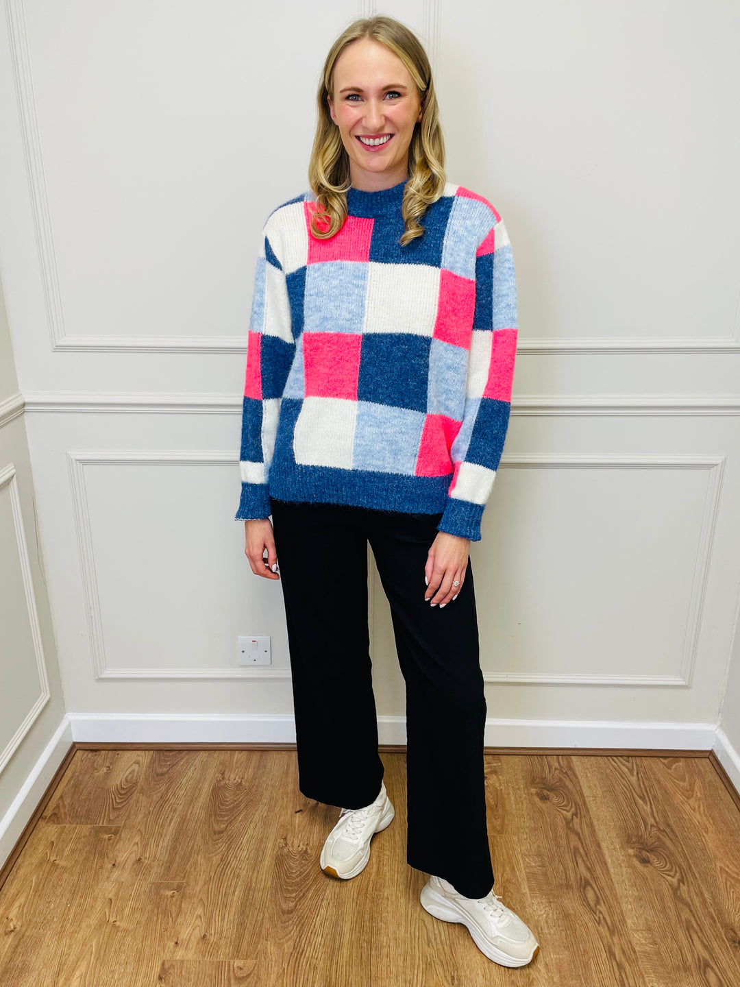 "FRANCESCA" Block Print Jumper-Blue/Pink & White