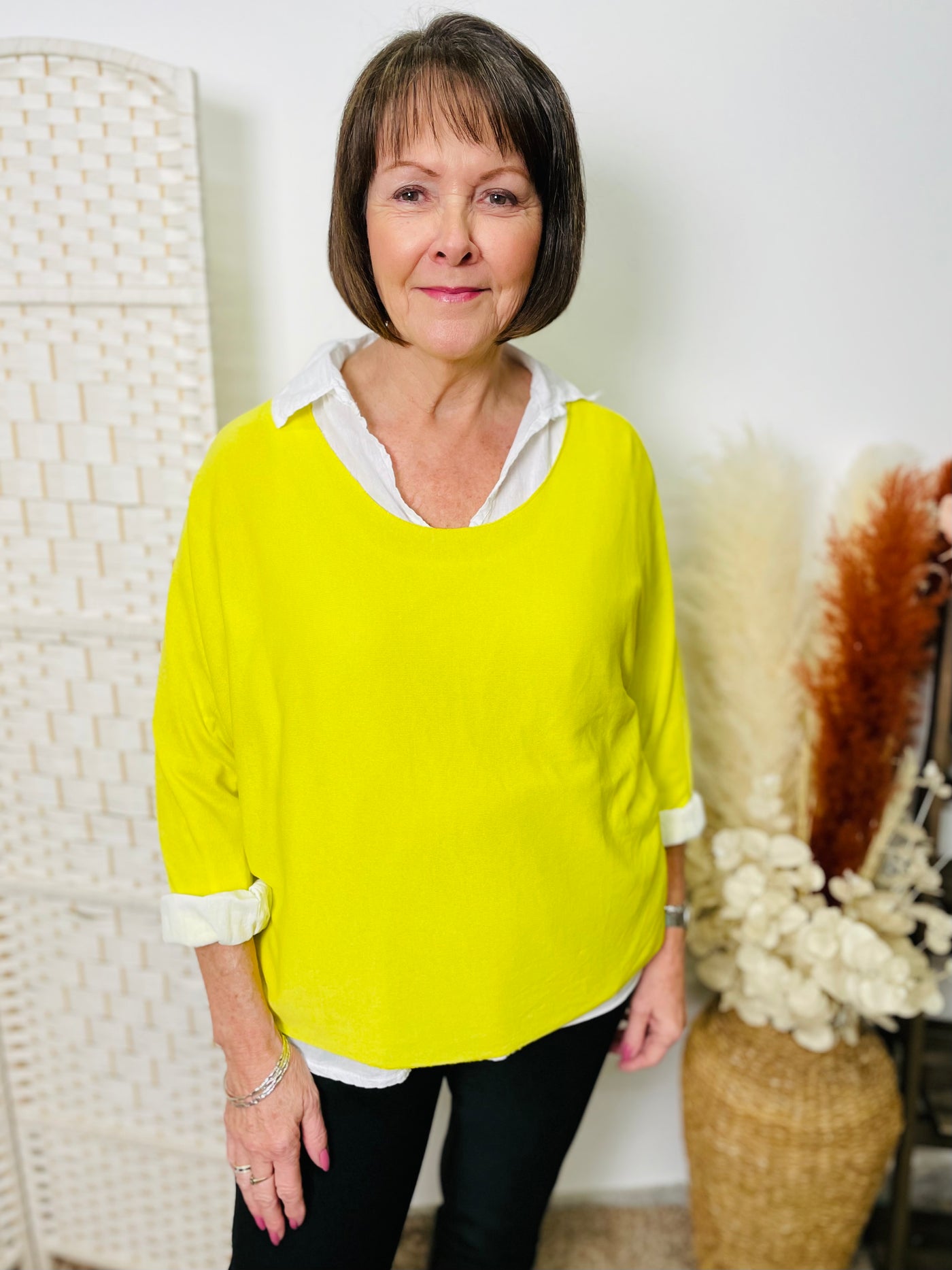 "CLEO" Fine Knit Top & Shirt-Yellow