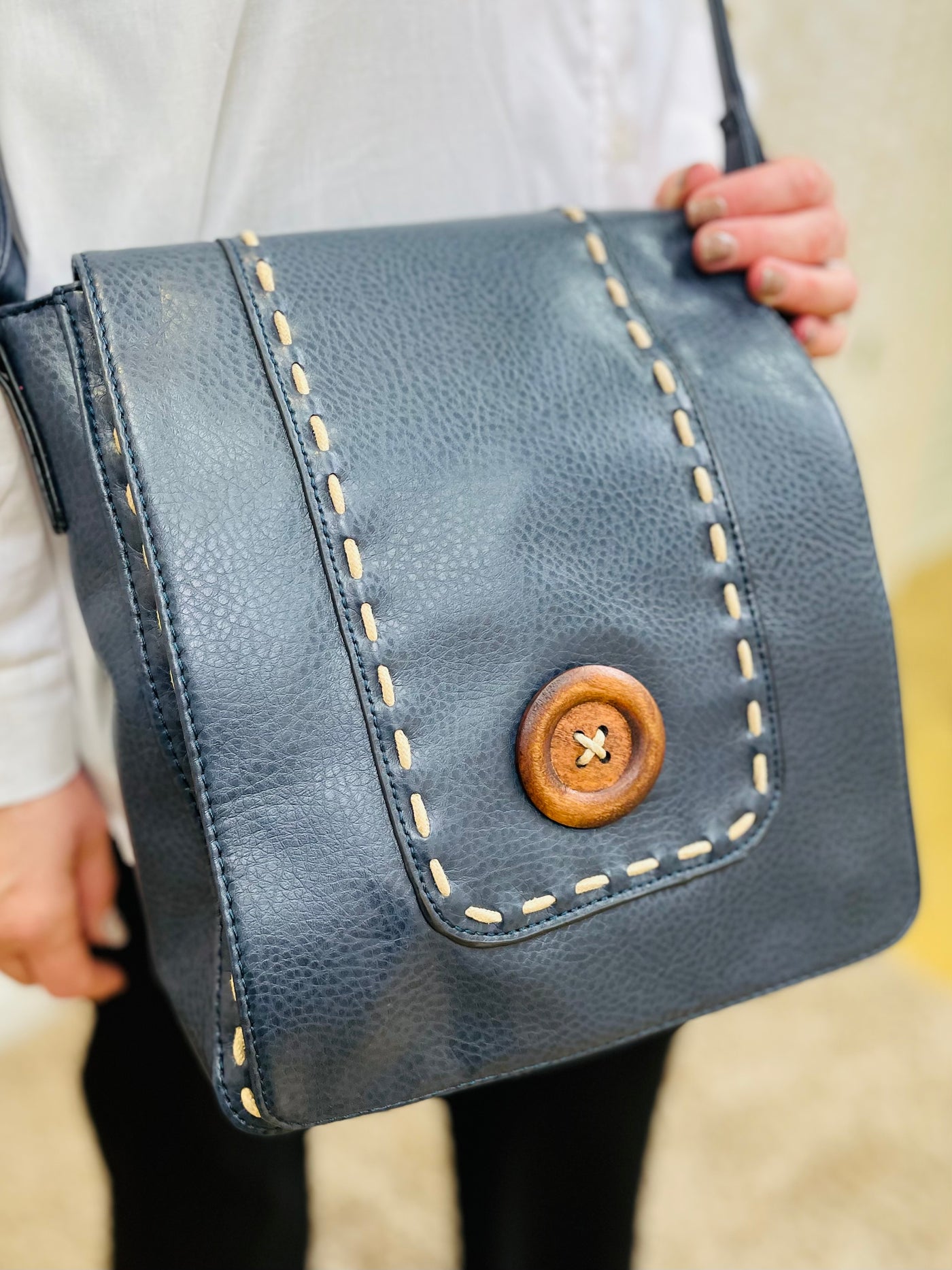 Button Crossbody Handbag-Navy
