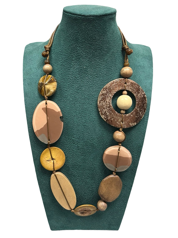 Short Statement Necklace-Tan & Cream