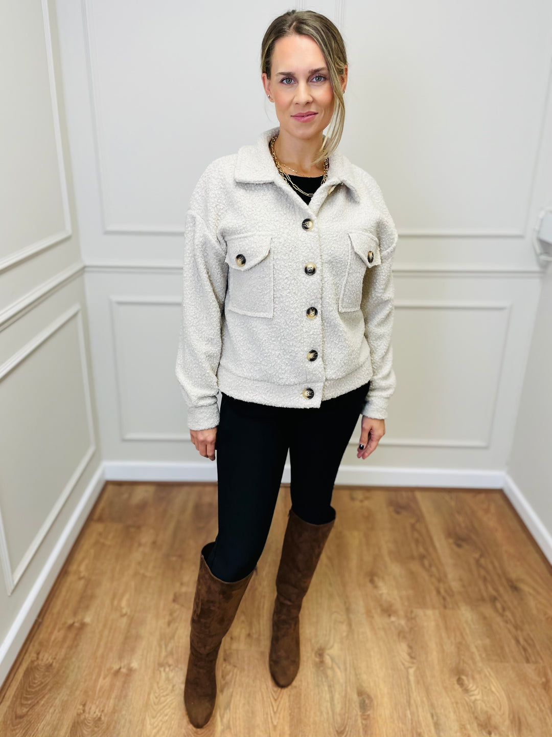 "MARIA" Boucle Jacket-Stone