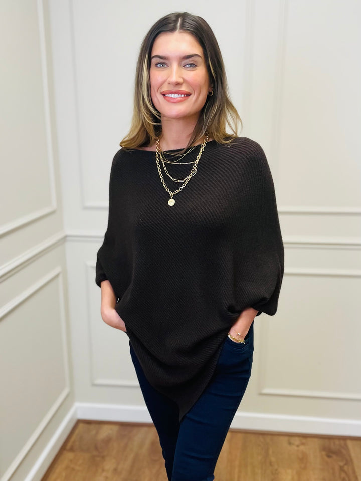 "ELLA" LUXURY Poncho-Brown