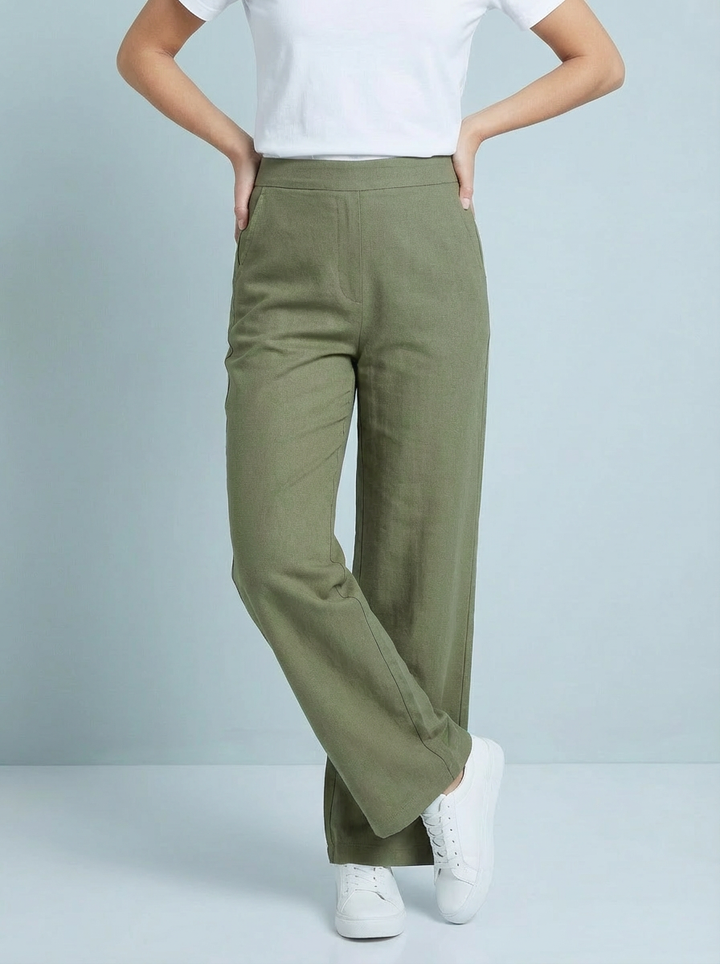 "CARMELA" Bootcut Trouser-Khaki Green