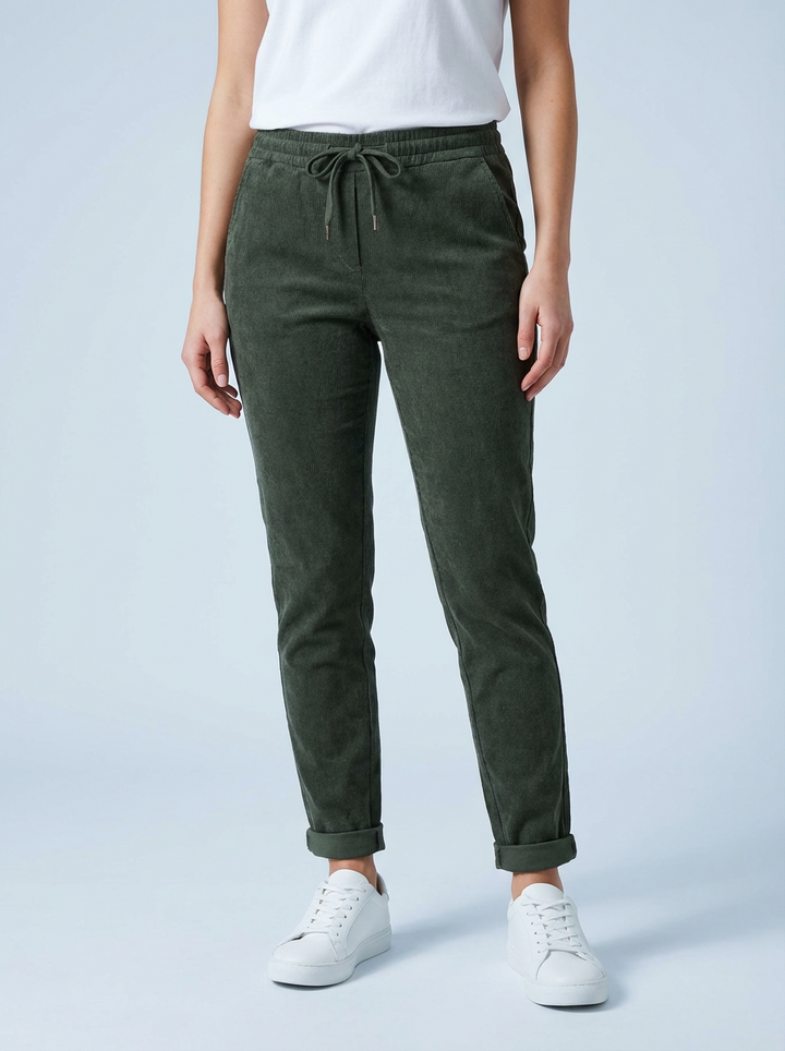 "CARMELA" Corduroy Trouser-Khaki Green