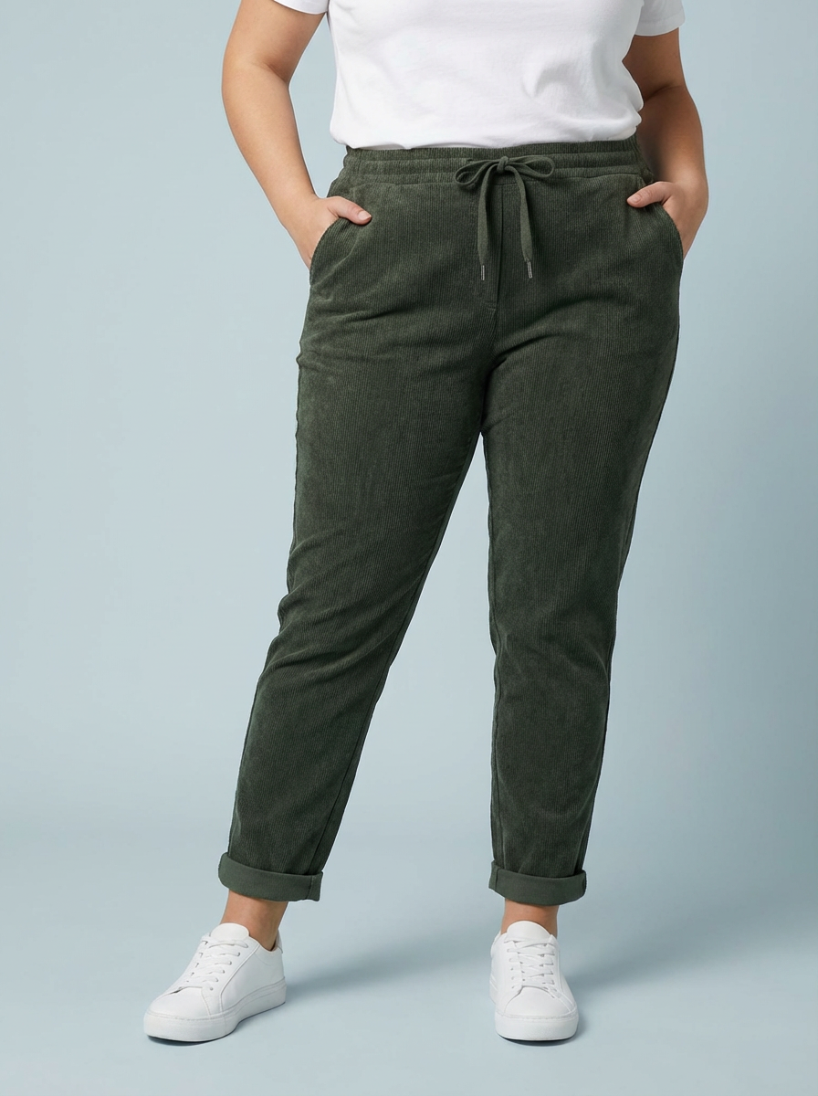 "CARMELA" Corduroy Trouser-Khaki Green
