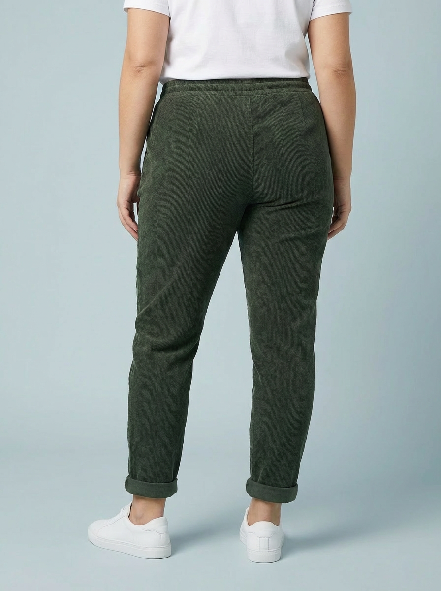 "CARMELA" Corduroy Trouser-Khaki Green