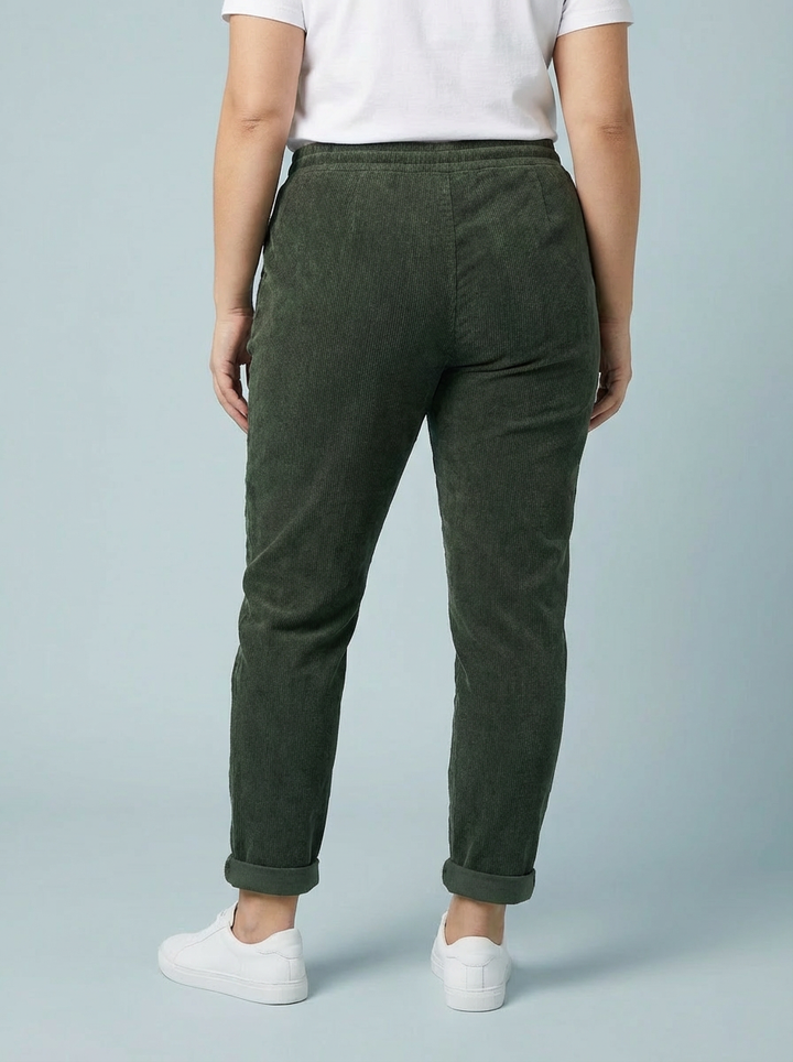 "CARMELA" Corduroy Trouser-Khaki Green