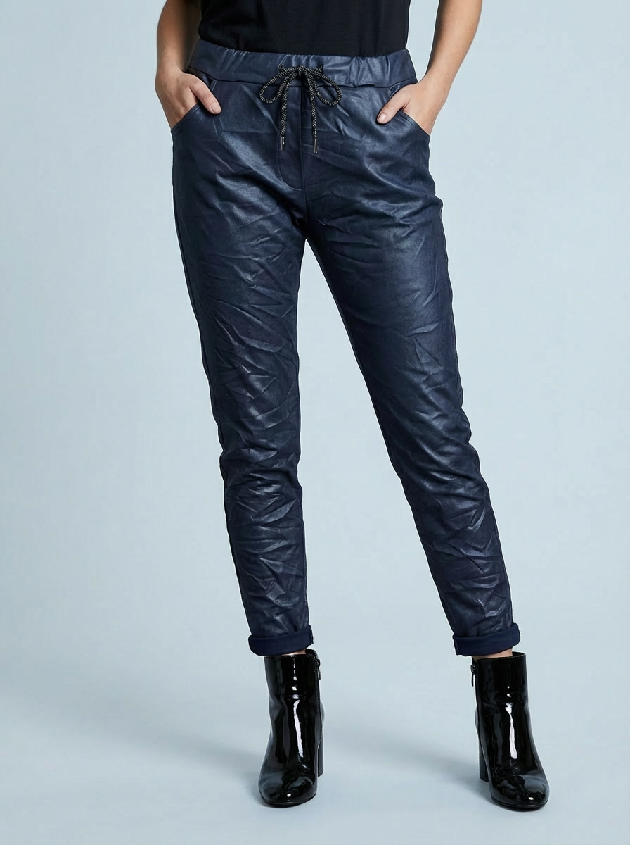 "CARMELA" Pleather Trouser-Navy