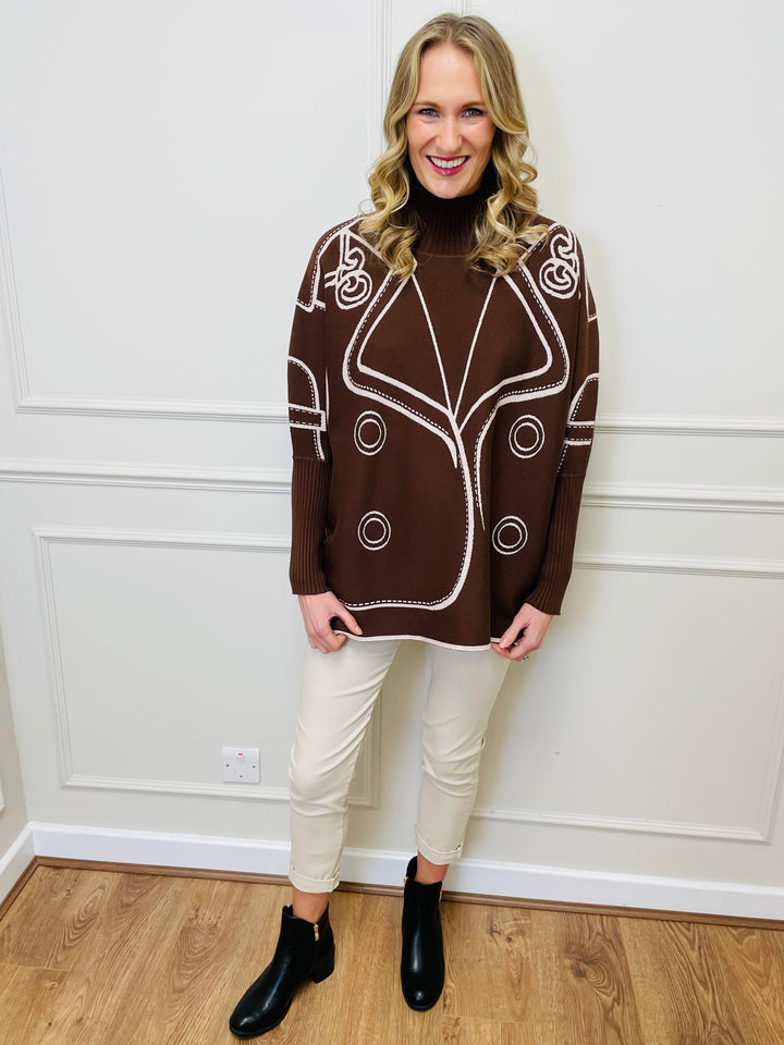 "JOY" Reversible Jumper-Brown & Cream