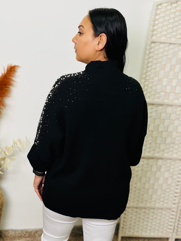 "WHITNEY" Pearl Jumper-Black