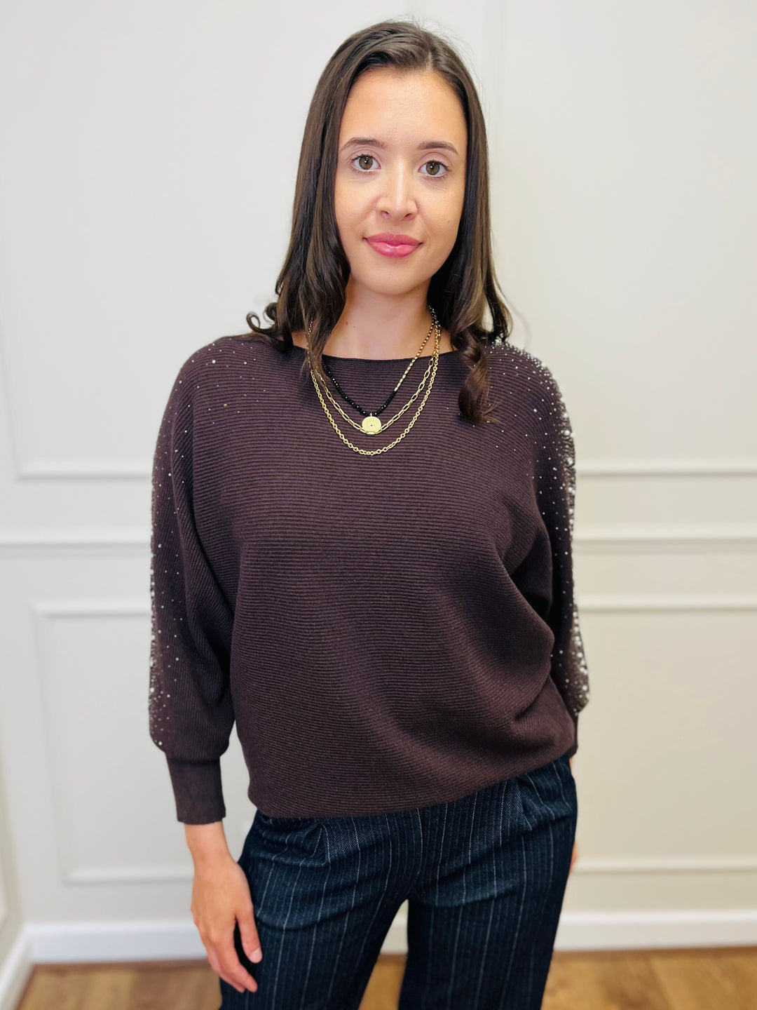 "MAYA" Pearl Jumper-Brown