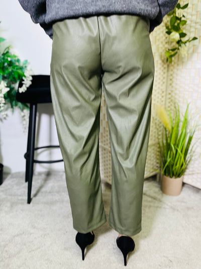 "CHERYL" Leatherette Trousers-Green