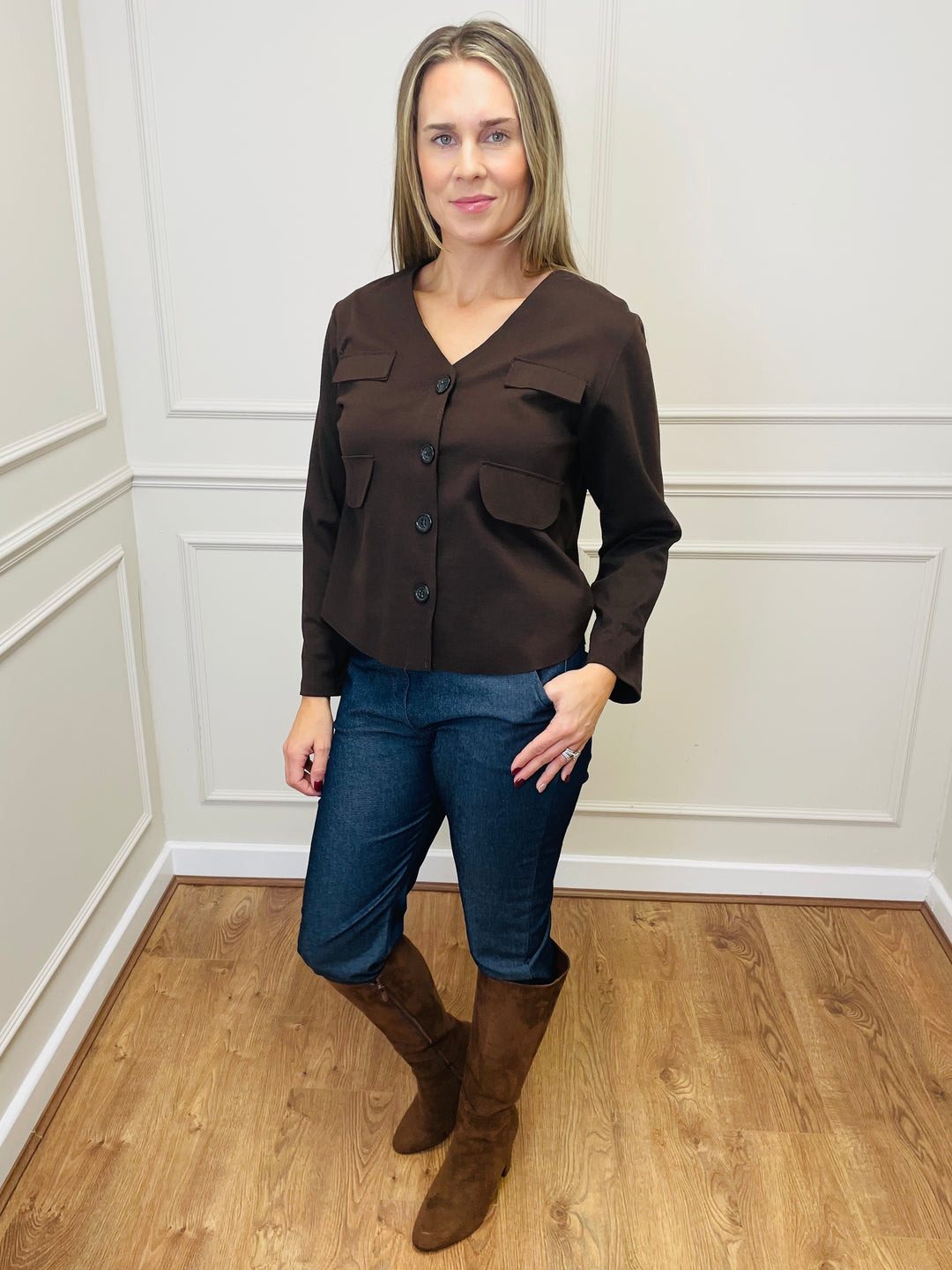 "PHILIPPA" Utility Blouse/Jacket-Brown