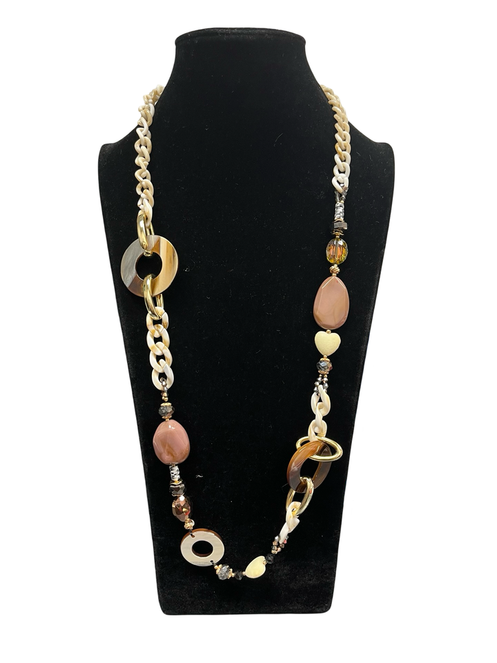 Tan & Cream Long Statement Necklace