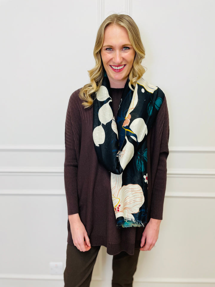 No.118 Artistic Print Scarf-Black & Multicolour