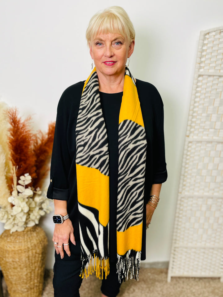 No.56 Animal Print Scarf-Mustard & Black