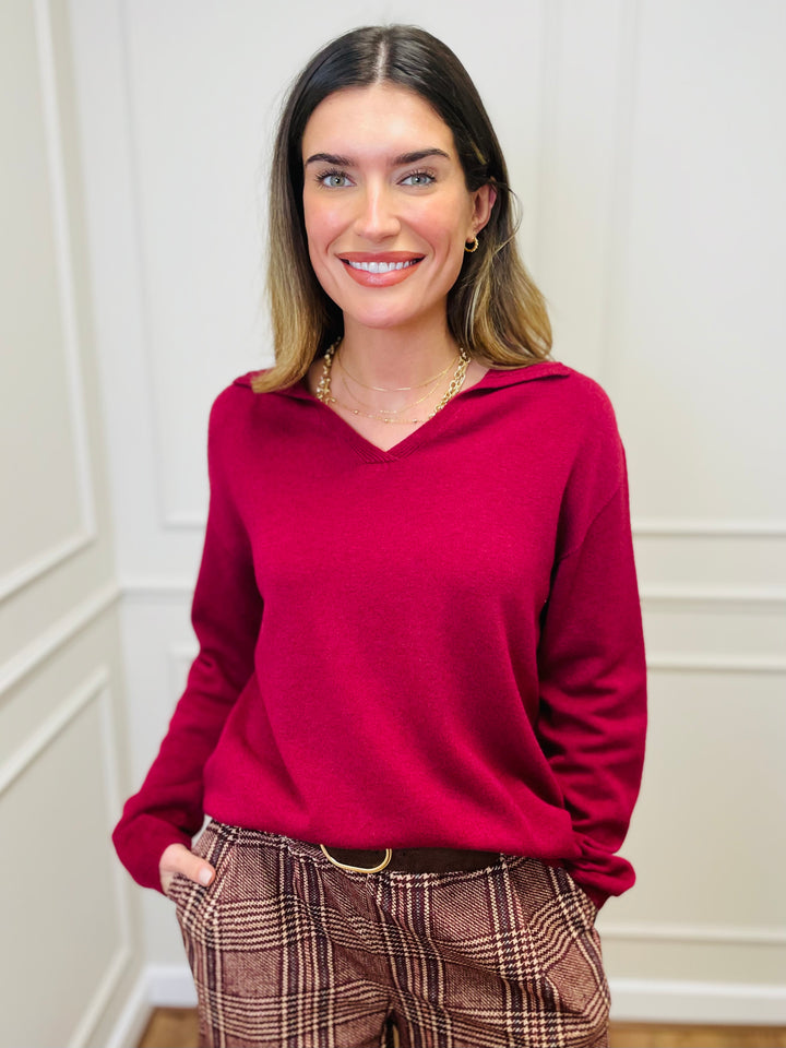 "NIKO" LUXURY Fine Knit Jumper-Burgundy