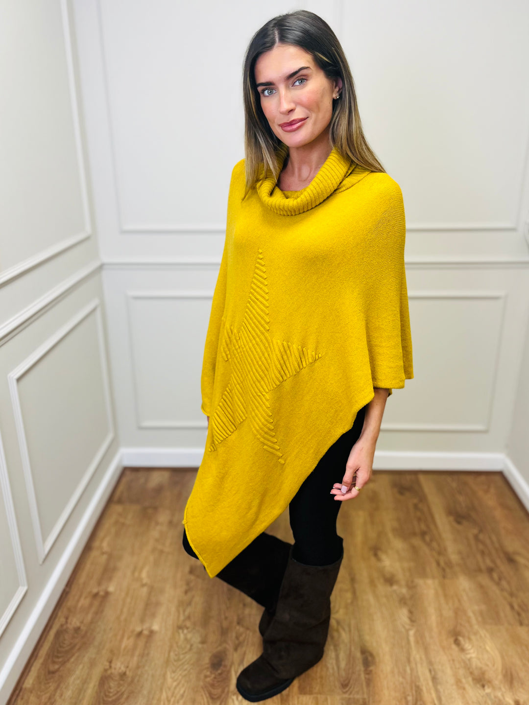 "STARR" Asymmetric Poncho-Mustard