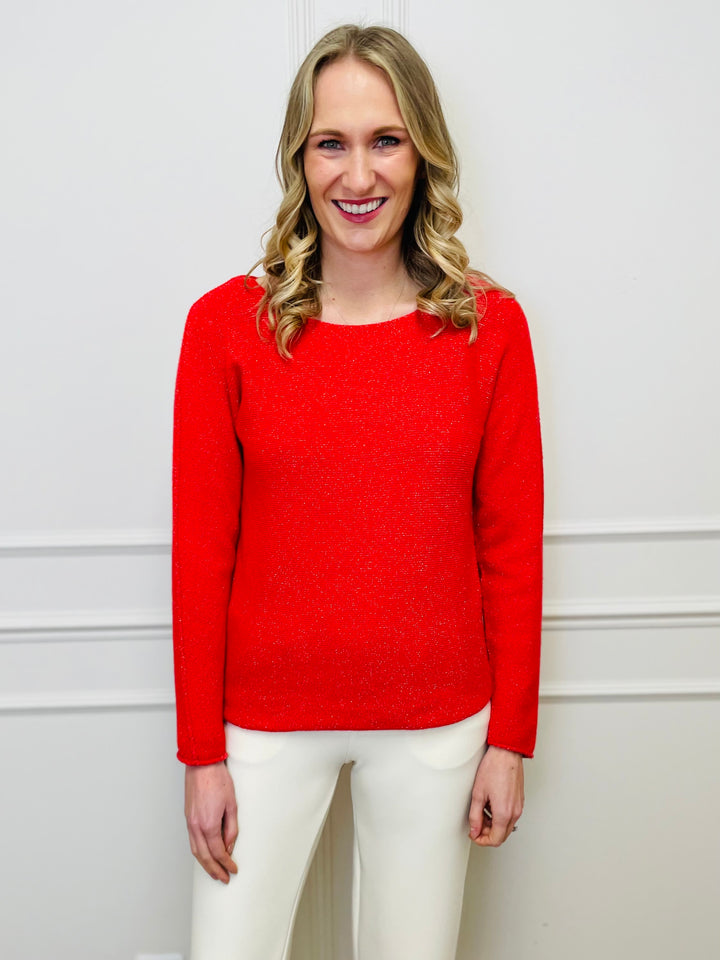"MAGNOLIA" Sparkle Fine Knit Jumper-Red