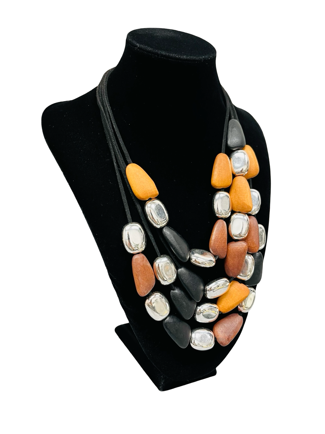 Tan/Black & Silver Short Statement Necklace