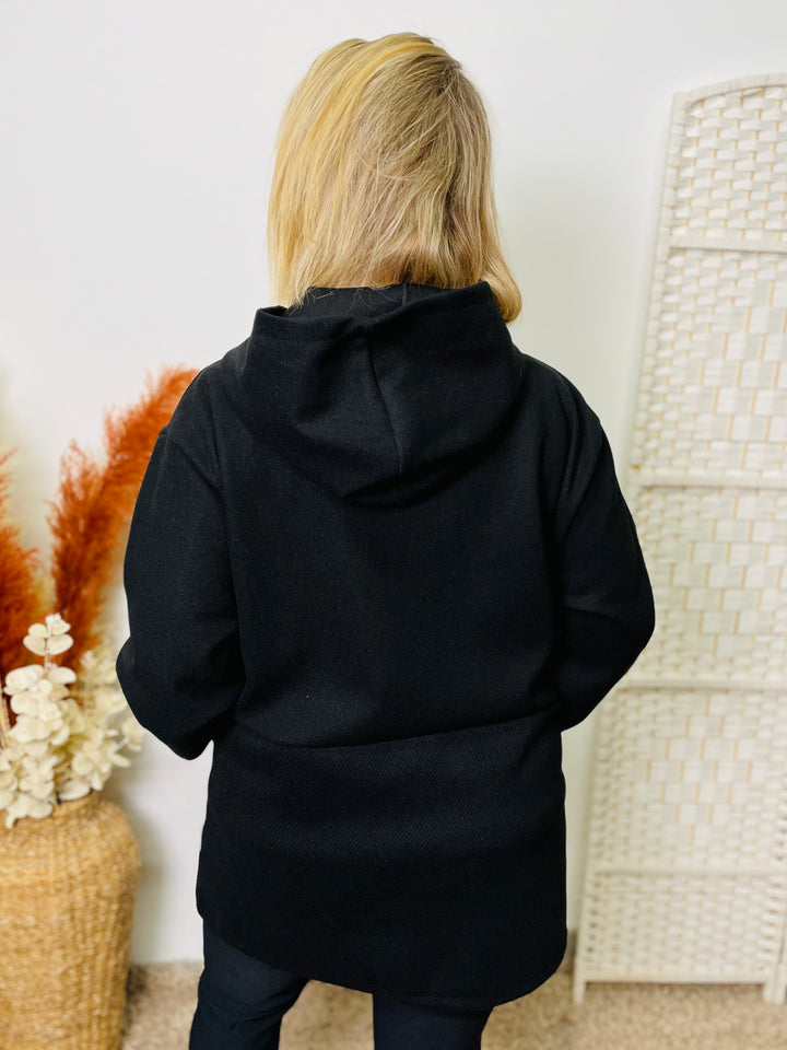 "OLIVIA" Hooded Coat-Black