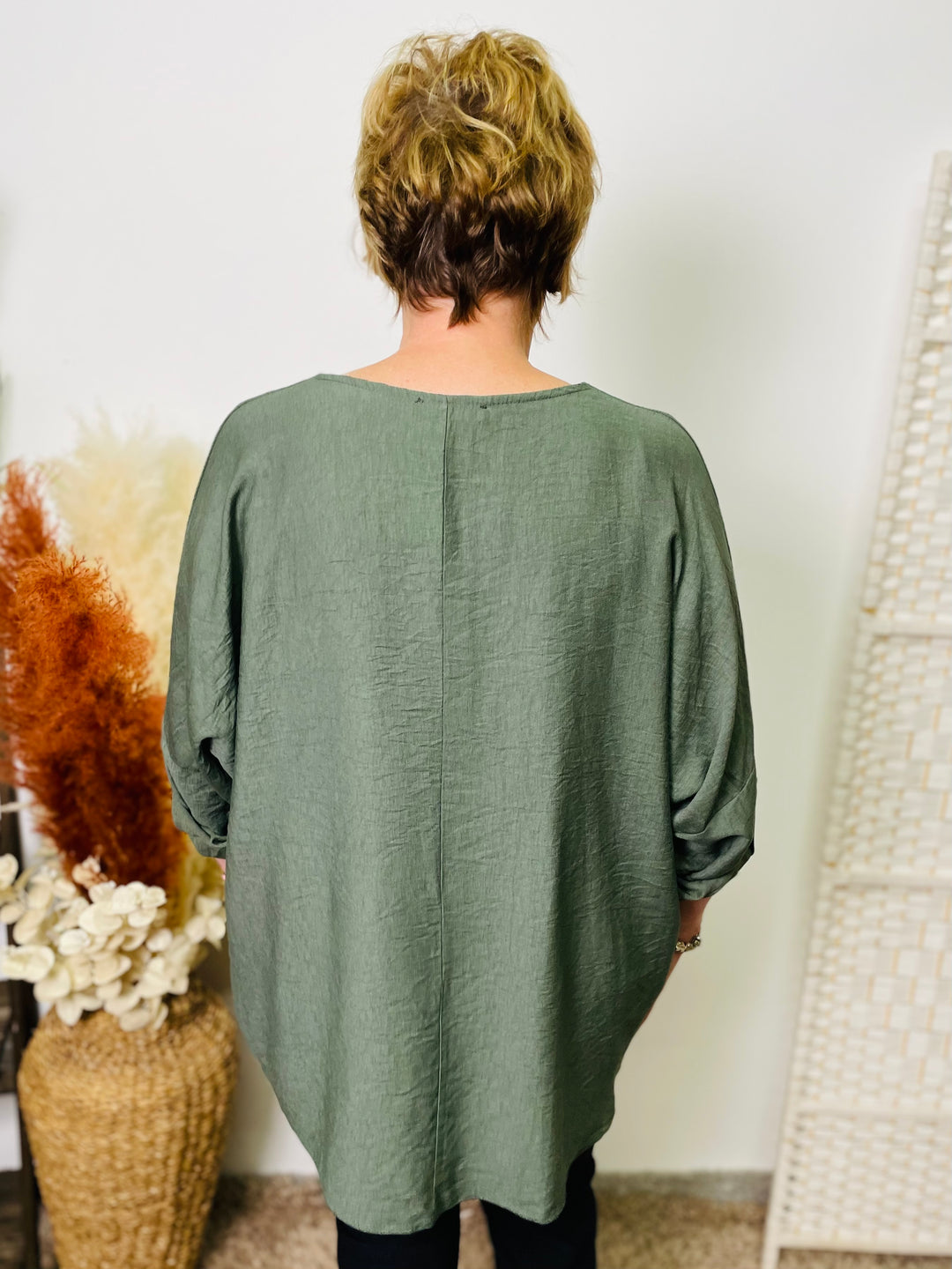 "ELLA" Boxy Blouse-Khaki Green