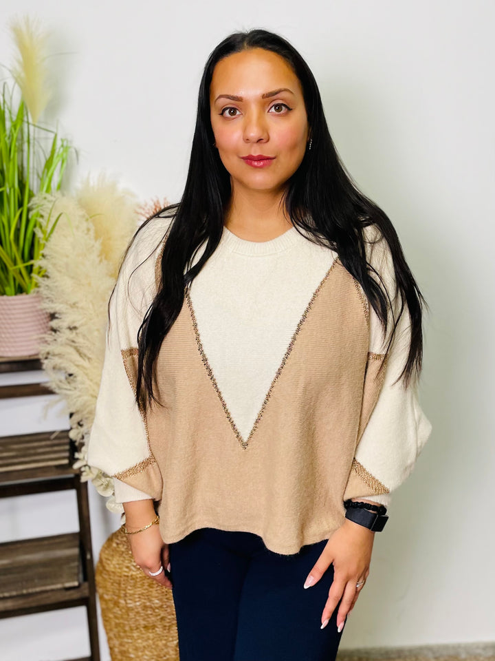 "DOTTY" Sparkle Jumper-Cream & Tan