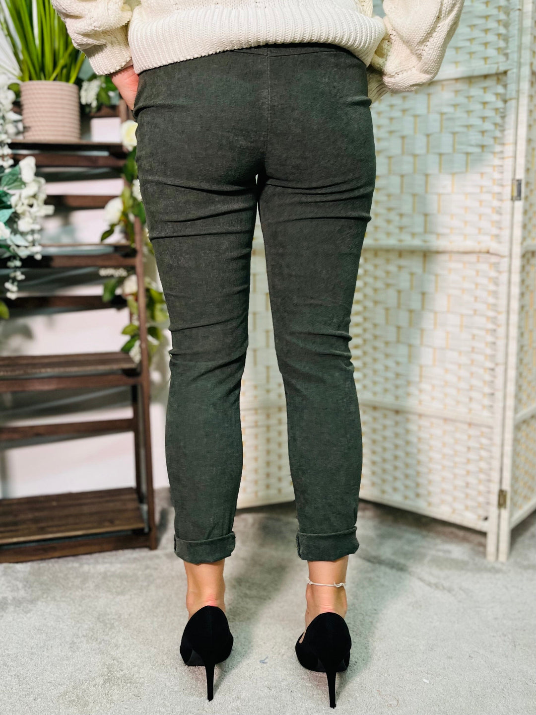 "CARMELA" Corduroy Trouser-Khaki Green