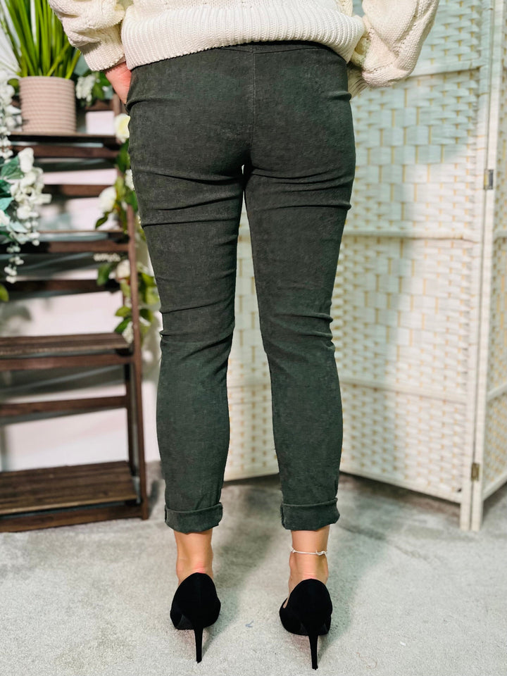 "CARMELA" Corduroy Trouser-Khaki Green