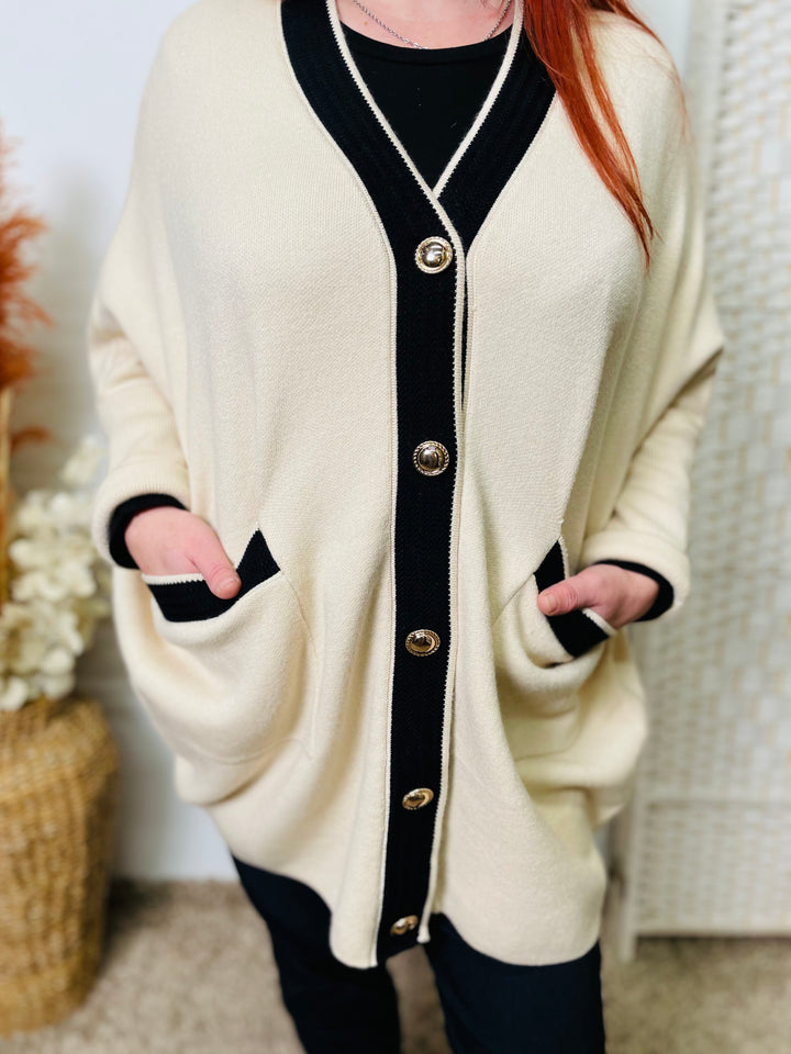 "MORGAN” Two Tone Cardigan-Cream & Black