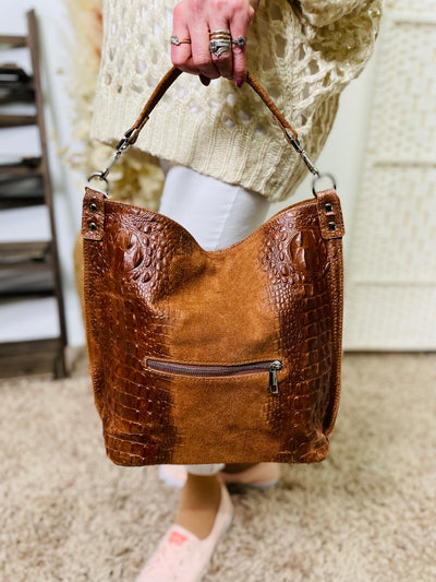 "RILEY" Leather Tote Handbag-Tan